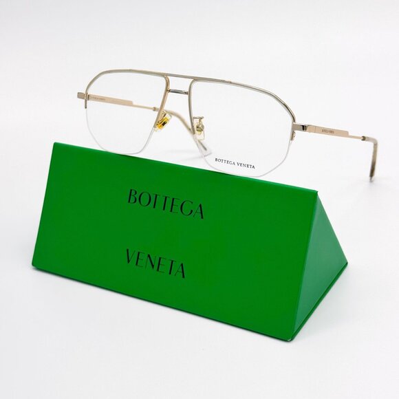 NEW BOTTEGA VENETA EYEGLASSES BV1109O 002 GOLD AVIATOR UNISEX EYEWEAR - Picture 1 of 9
